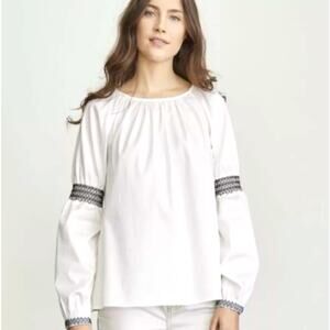 Elizabeth and James boho cotton blend White Blouse with Black Embroidery. Size S